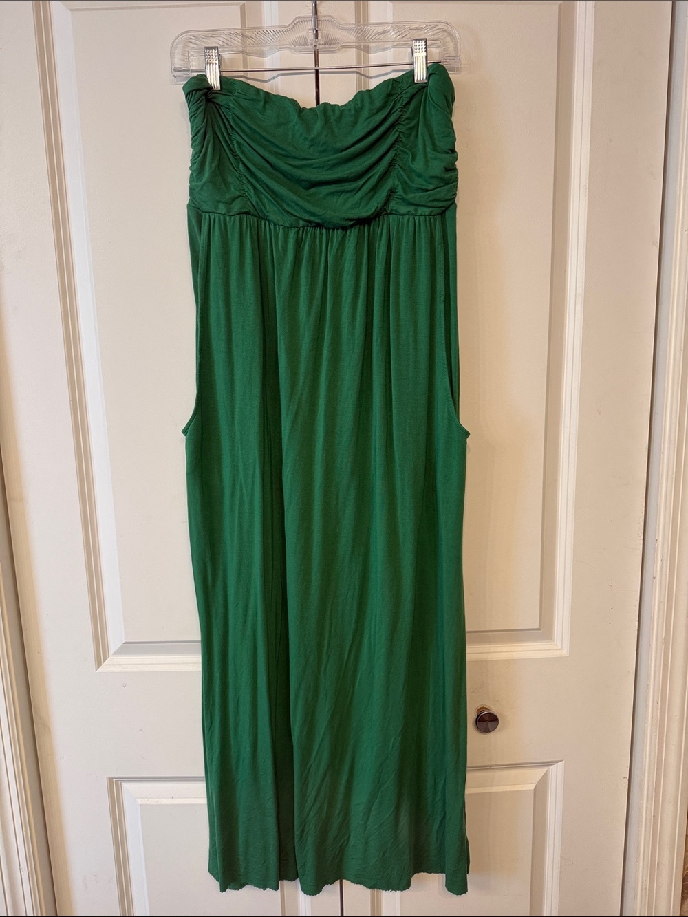 Soma Strapless Maxi Dress in Emerald Green with Side Pockets